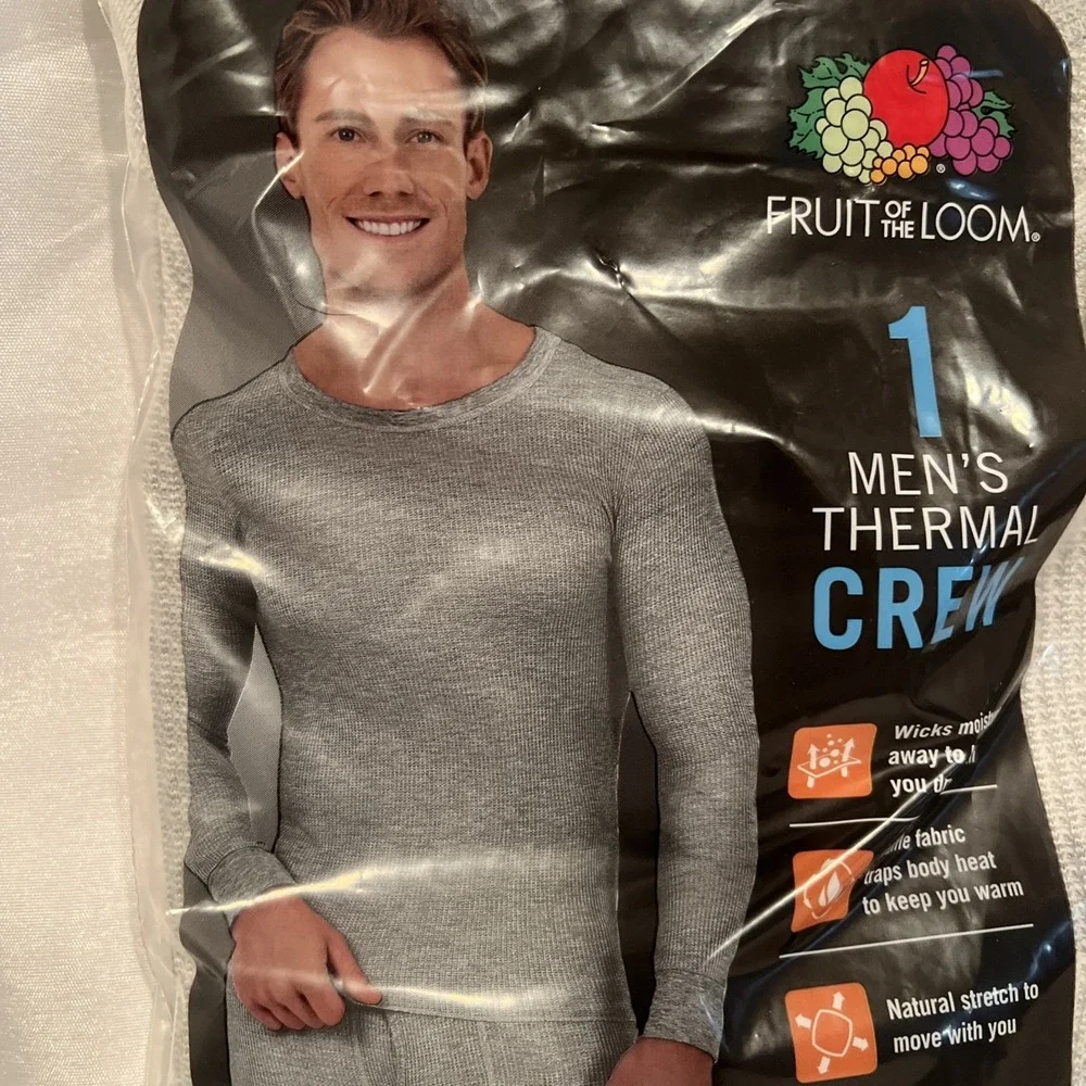 2-‎ Fruit of the Loom Thermal Top Shirt Base Layer Long John Gray Waffle Men's L